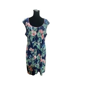 Tommy Bahama Womens Tropical Floral Sleeveless Sheath Dress Navy Blue Size Large